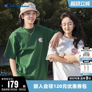 Champion冠军T恤女春季刺绣logo纯棉情侣圆领运动宽松短袖上衣男