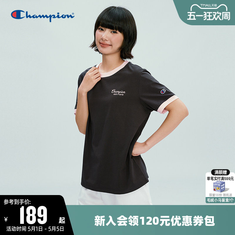 Champion冠军T恤女2026夏季新款印花logo拼色休闲圆领短袖上衣潮