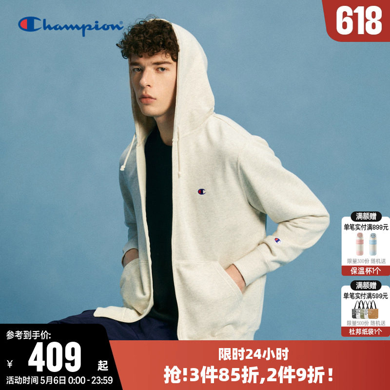 Champion冠军卫衣女春季情侣刺绣小C logo拉链开衫连帽休闲上衣男