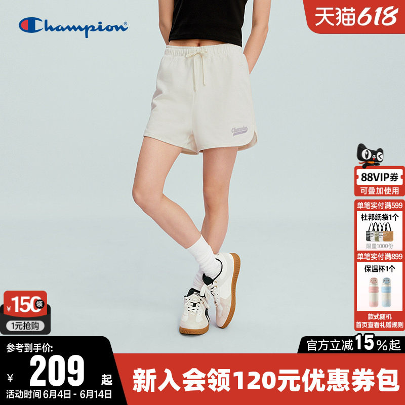 Champion冠军短裤女2026夏季新款纯棉直筒抽绳三分运动裤休闲裤子