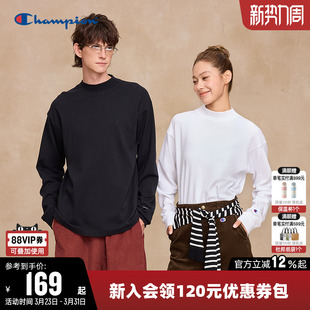 圆领上衣男潮 纯色休闲长袖 Champion冠军T恤女春季 情侣纯棉打底衫