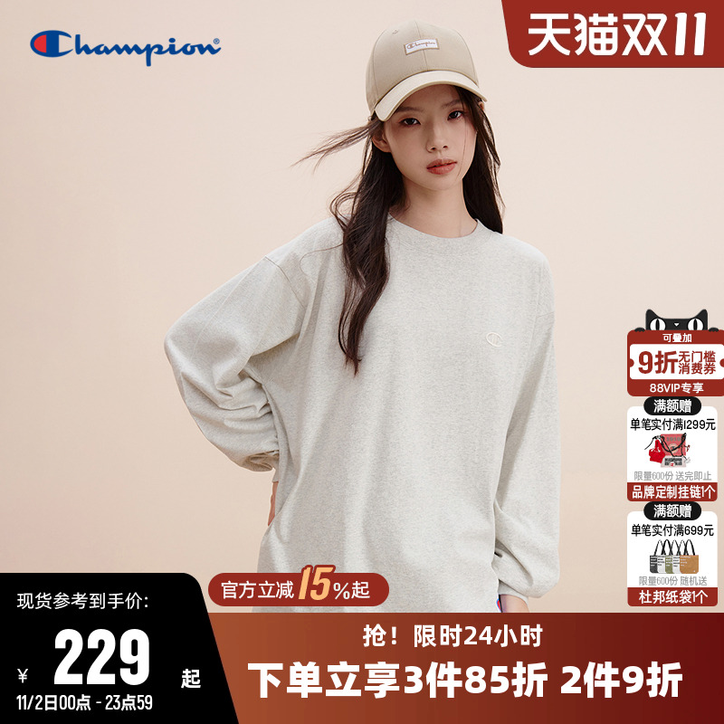 刺绣长袖T恤Champion冠军情侣