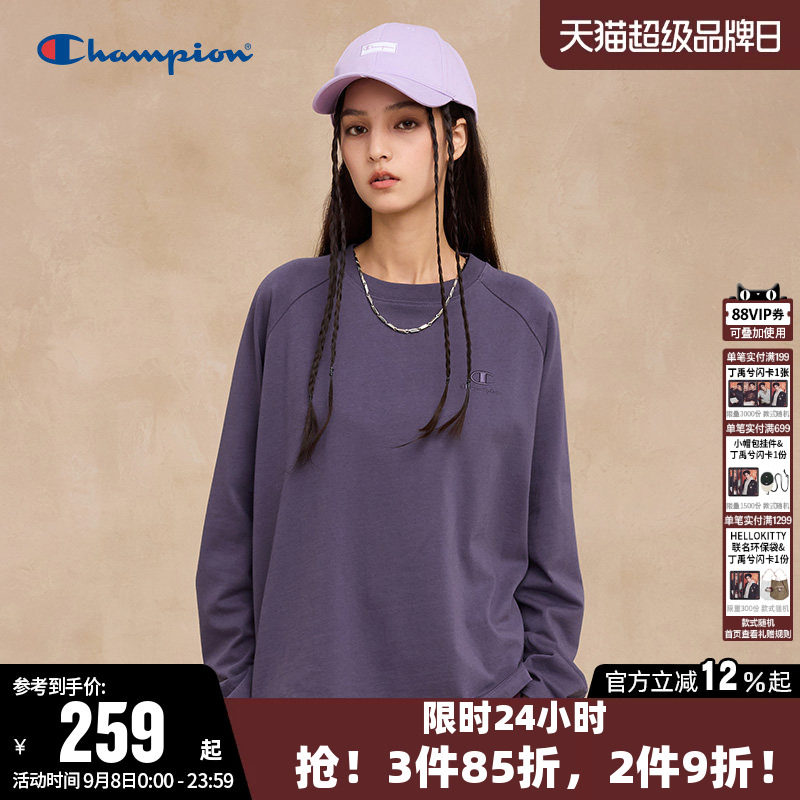 Champion冠军T恤女26秋季新款纯棉打底衫插肩袖圆领休闲长袖上衣