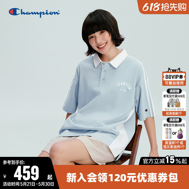 Champion冠军T恤女2026夏季新款情侣纯棉POLO衫宽松短袖上衣男潮