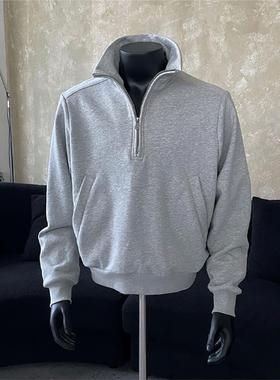 MAMMJUDX灰色美式复古半拉链立领卫衣男款春秋潮牌高级感痞帅clea