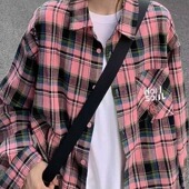 男女春款 MAMMJUDX美式 复古红色格子衬衫 慵懒风宽松休闲百搭街头衬