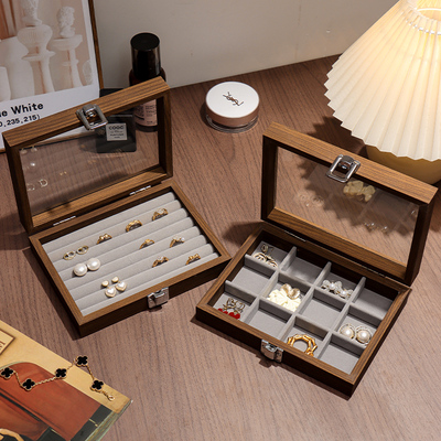 小首饰盒胡桃木纹防尘带盖