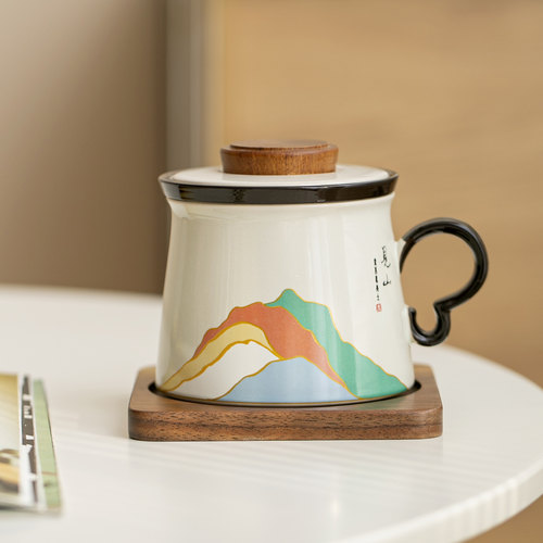 见山茶咖杯陶瓷水杯茶水分离