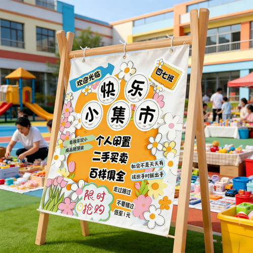 儿童跳蚤市场摊位牌爱心义卖展架