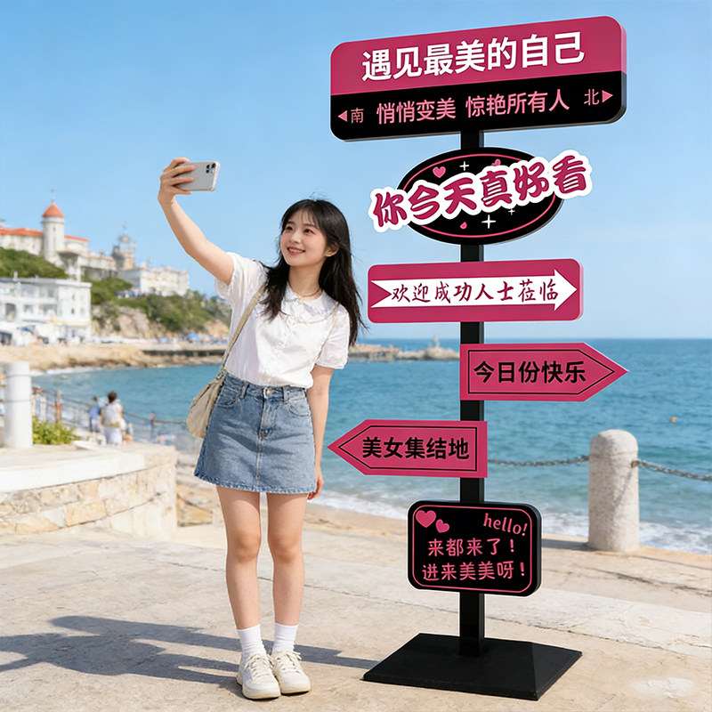 打卡路牌拍照区氛围布置