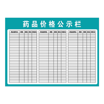 诊所药品价格公示栏墙贴定制