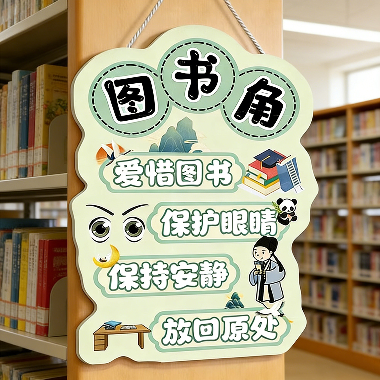 班级图书角布置装饰幼儿园读书角阅读区装饰画教室布置班级文化墙挂画