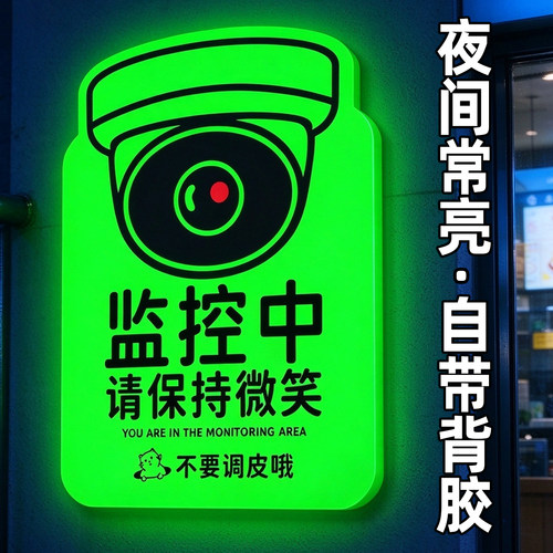 监控警示牌夜光款门口提示牌