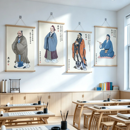 古代圣贤孔子老子荀子挂画像装饰