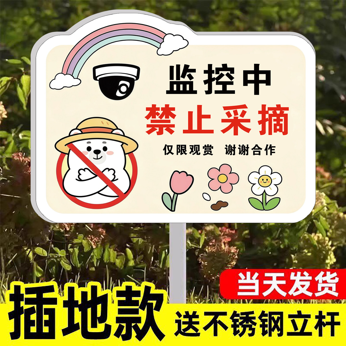 禁止采摘警示牌插地牌内有监控
