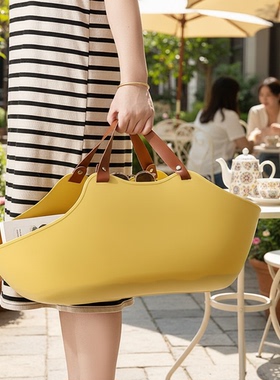 便携式开放防尘萌爪耐用猫砂盆大号黄色PP塑料轻便托特包猫咪厕所