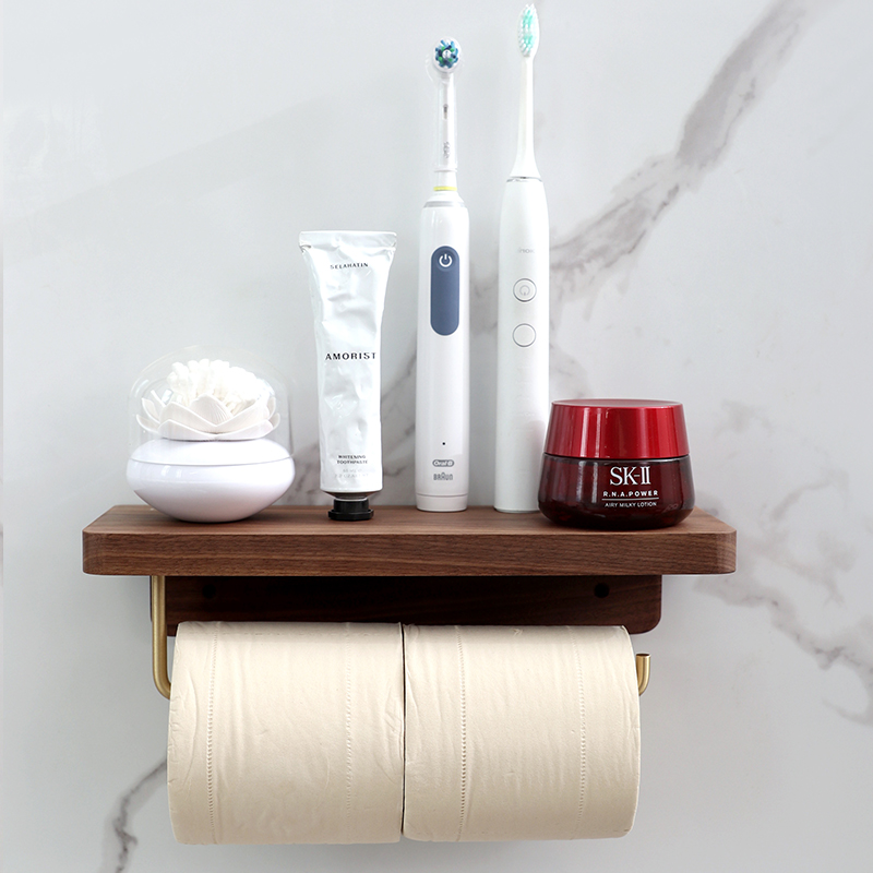 卫生间纸巾架厕所壁挂式卷纸架卷纸架黑胡桃木厕纸盒手机卫生纸架