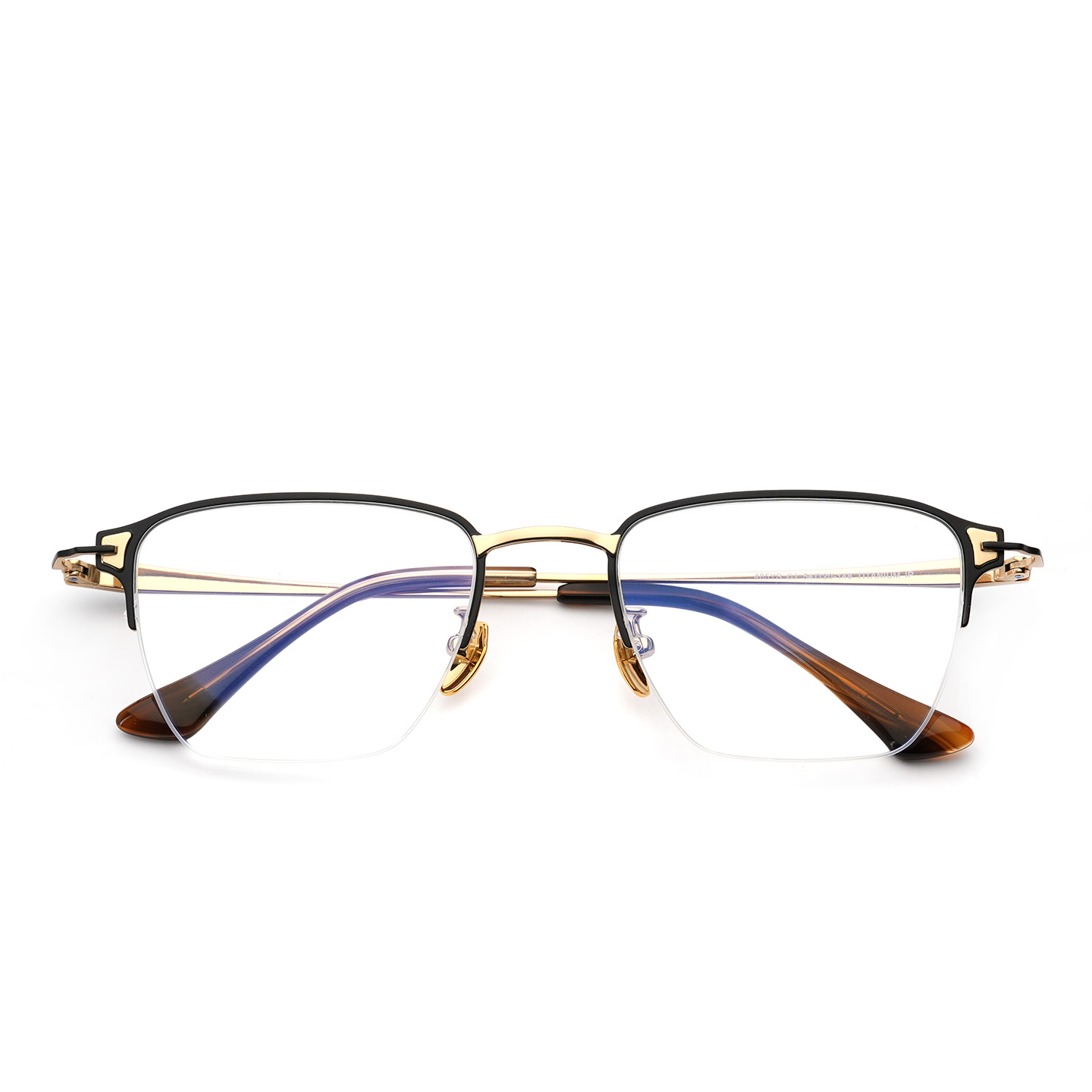 485YS时尚半框眼镜架男女通用纯钛防蓝光超轻商务近视镜框金色