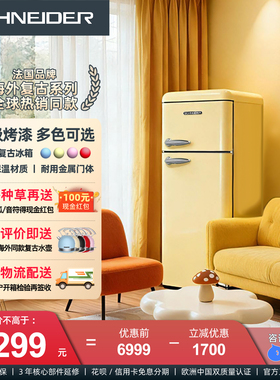 SCHNEIDER208L复古双门冰箱小型家用客厅书房厨房法式网红ins冰箱