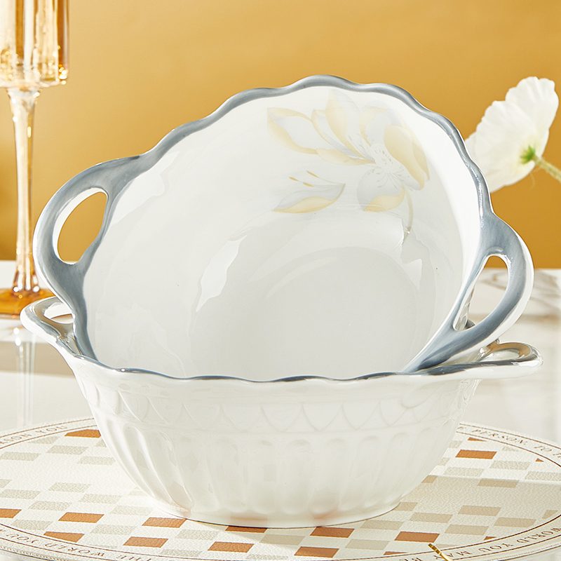 名安陶瓷双耳花瓣大汤碗