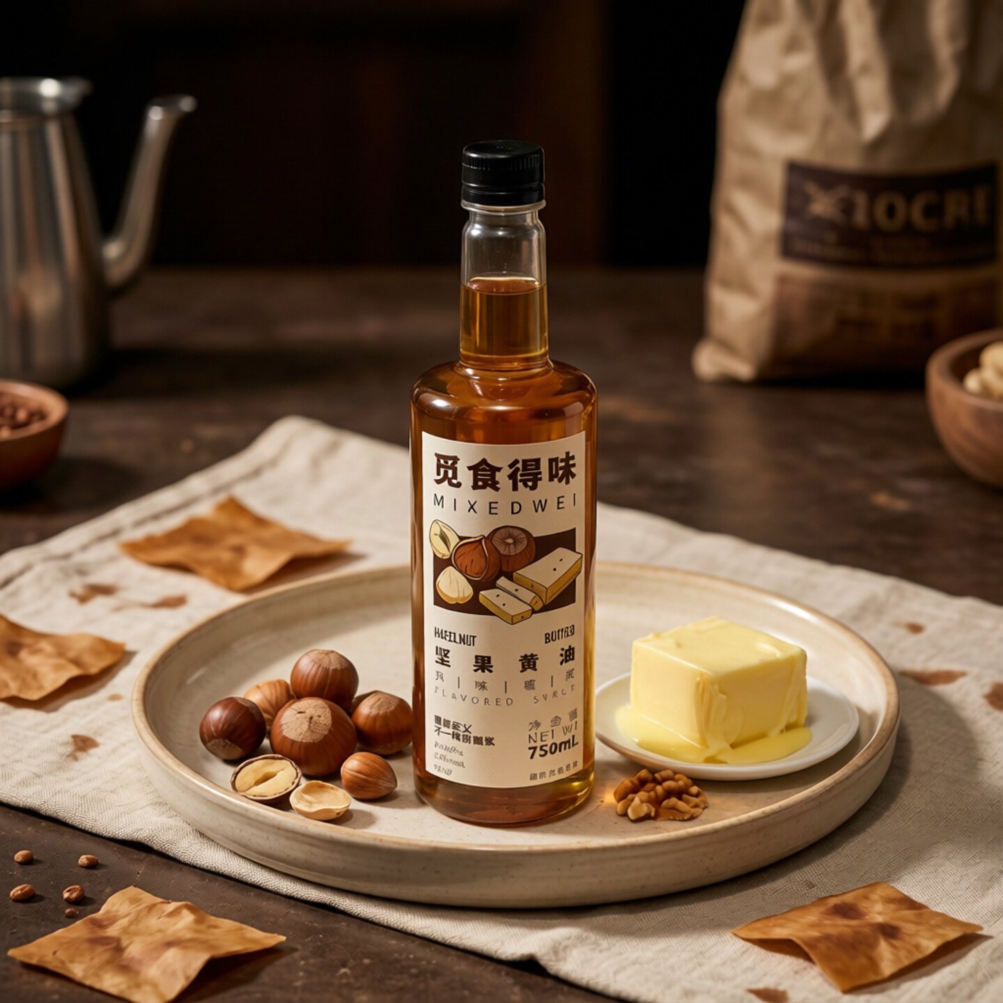 觅食得味坚果黄油风味糖浆750ml/瓶咖啡店奶茶店专用原料咖啡伴侣