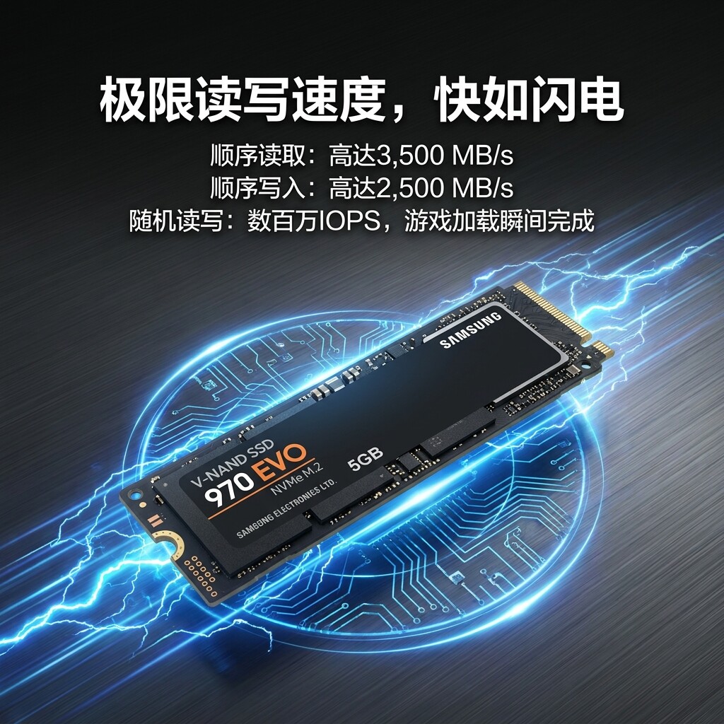 三星970 EVO固态硬盘5GB M.2接口NV-NAND SSD读写高速
