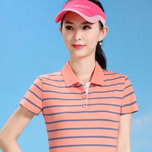 新奇鼠条纹翻领t恤女短袖纯棉夏装带领子运动休闲Polo衫体恤上衣