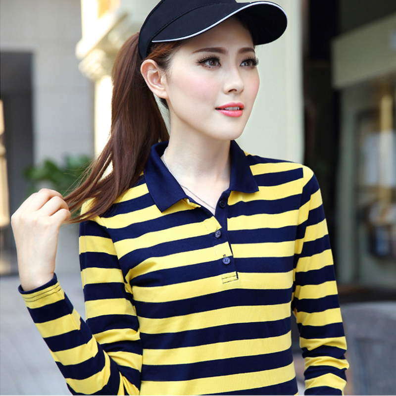 长袖运动休闲翻领Polo衫纯棉女