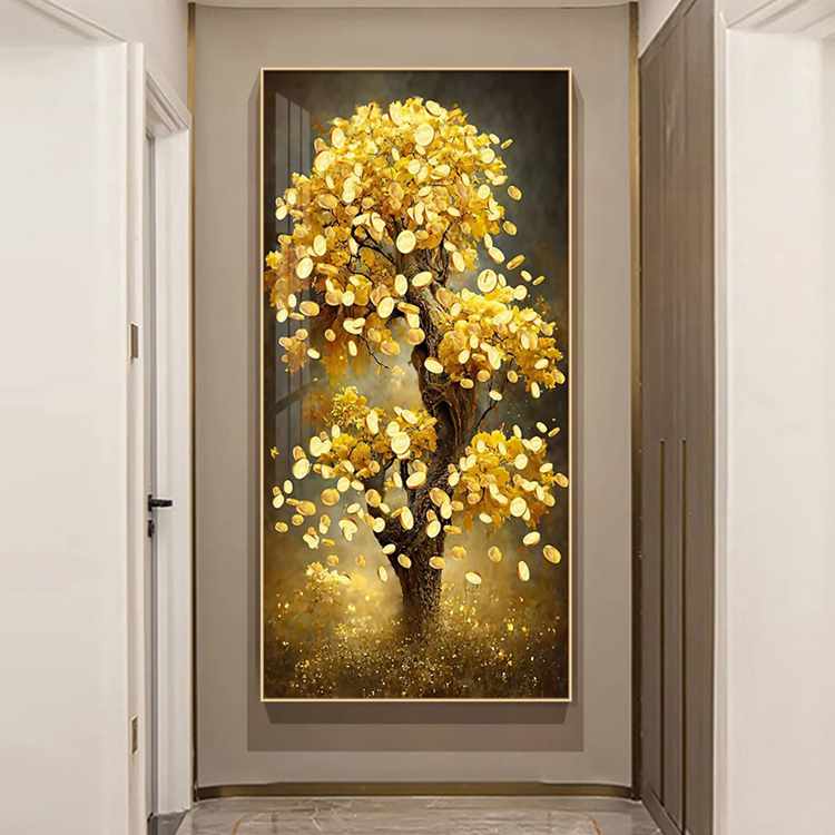 发财树玄关装饰画现代客厅背景墙挂画简约入户进门走廊过道壁画图片
