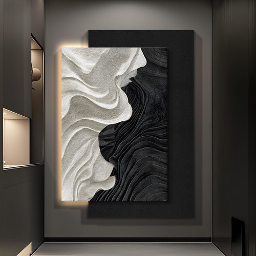 简约现代入户玄关装饰画肌理感进门走廊过道挂画高级客厅砂岩壁画