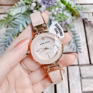 代购正品ak手表女Anne Klein简约气质镶钻藕粉色珍珠贝母盘石英表