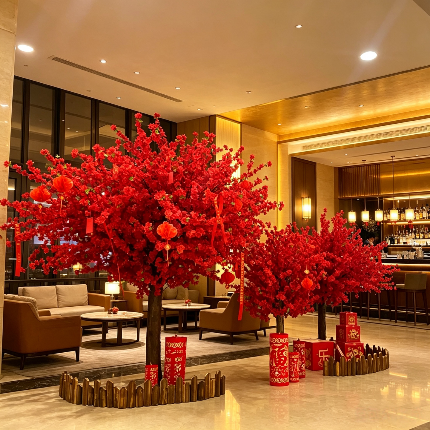 仿真桃花树大型新年假樱花室内外装饰发财树元旦红包树造景许愿树
