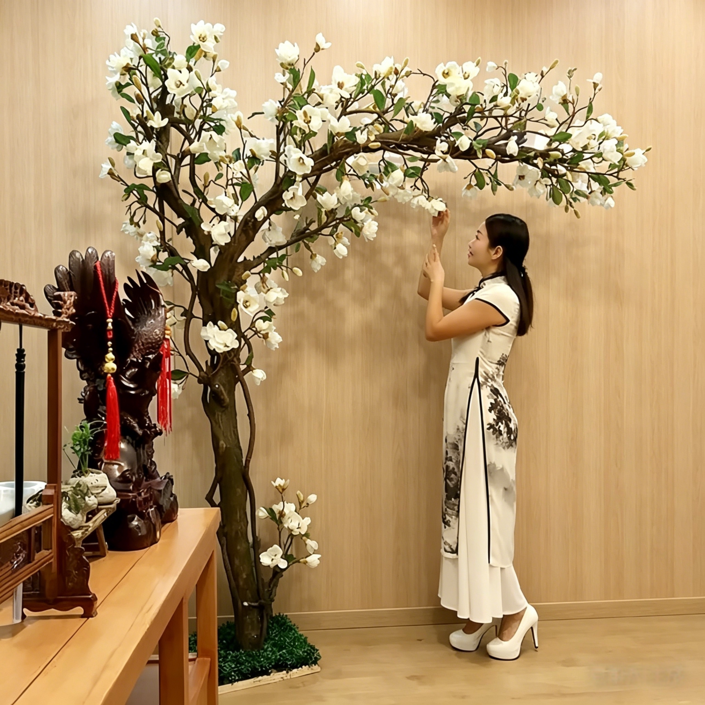 仿真玉兰花大型假树室内景观造景图片