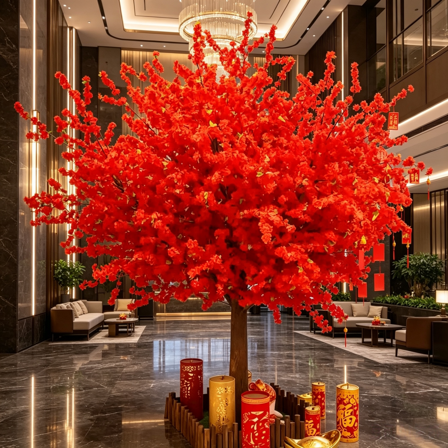 仿真网红桃花树假樱花树大型室内装饰春节新年红包许愿树婚庆造景