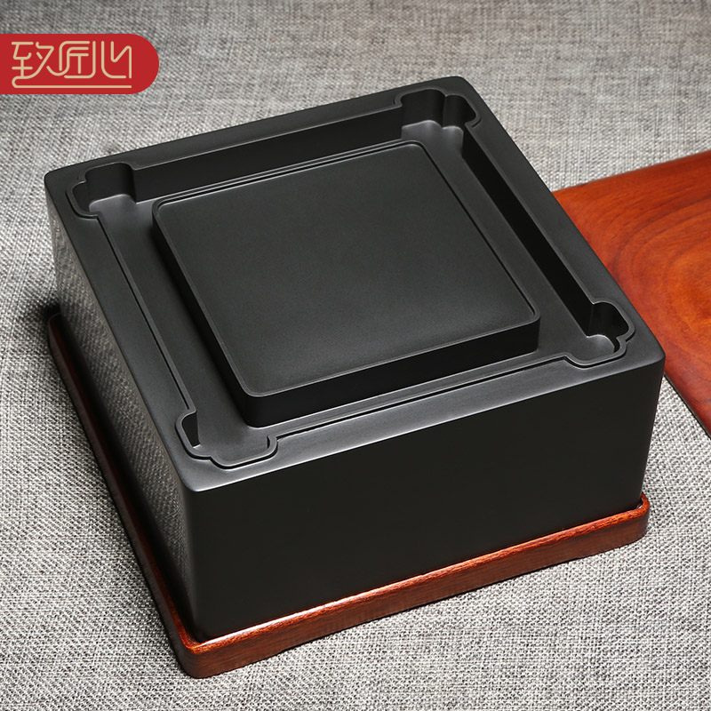 匠心非遗歙砚名师精手工雕刻作品《四水归堂》歙砚原石老坑黑龙尾砚台文房四宝收藏送礼实用仿古高档正方素砚