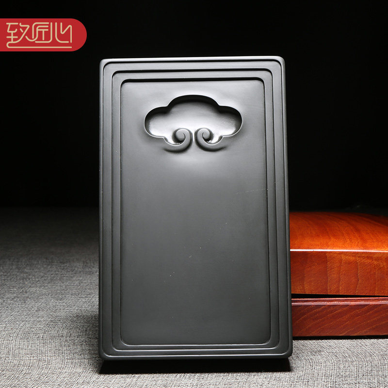 徽州歙砚名师作品四大名砚之&mdash;实用素池砚台老坑黑龙尾天然原石高档龙尾砚《连升三级》礼品砚收藏送礼大师制