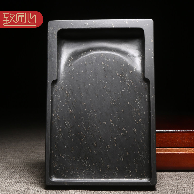 匠心非遗歙砚手工雕刻《经典素池砚》素砚歙砚原石暴雨金星砚台收藏送礼实用高档素池砚长方形配木盒