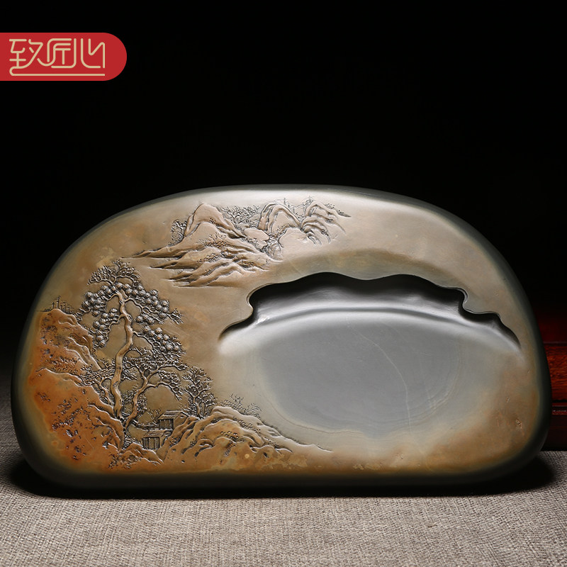 维新砚台大师作品《紫气东来》手工歙砚龙尾山老坑金晕籽料原石文房四宝天然书法绘画高档收藏送礼佳品