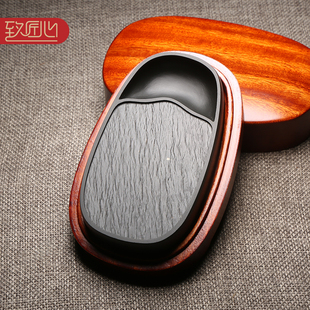 匠心非遗经典砚台行囊砚四大名砚老坑歙砚四大名坑水舷坑水波纹实用便携带精制小巧手工写生配木盒研磨墨