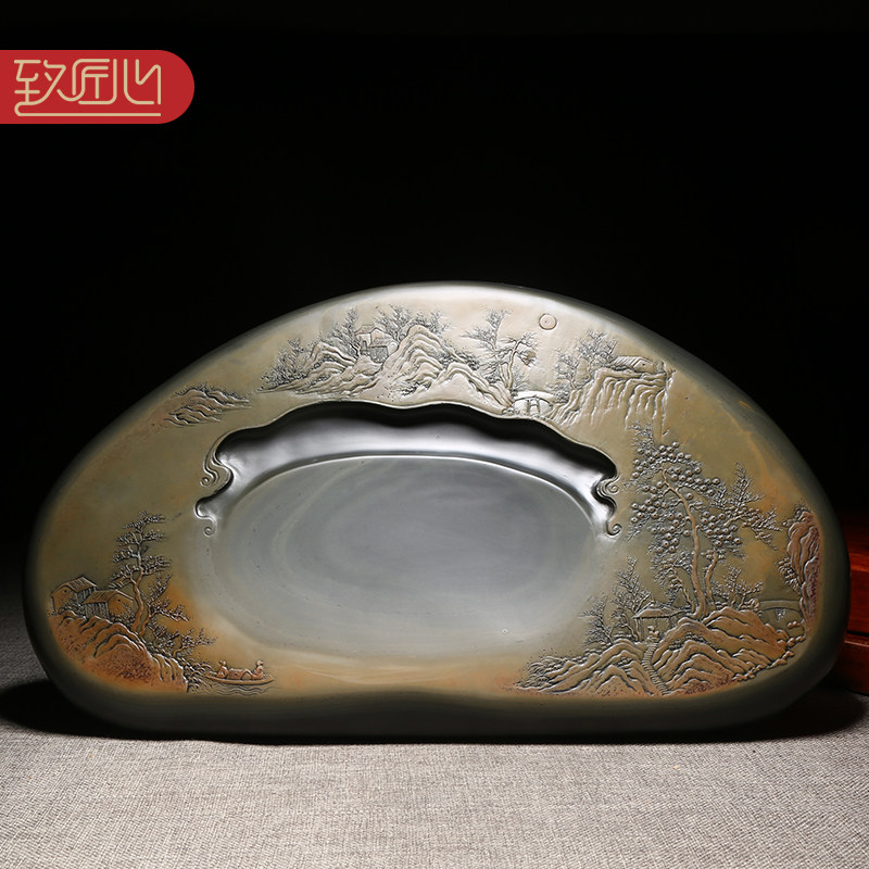 维新砚台大师作品《明月松间照》手工歙砚龙尾山老坑金晕籽料原石文房四宝天然书法绘画高档收藏送礼佳品