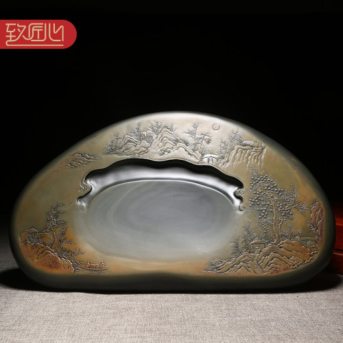 维新砚台大师作品《明月松间照》手工歙砚龙尾山老坑金晕籽料原石文房四宝天然书法绘画高档收藏送礼佳品