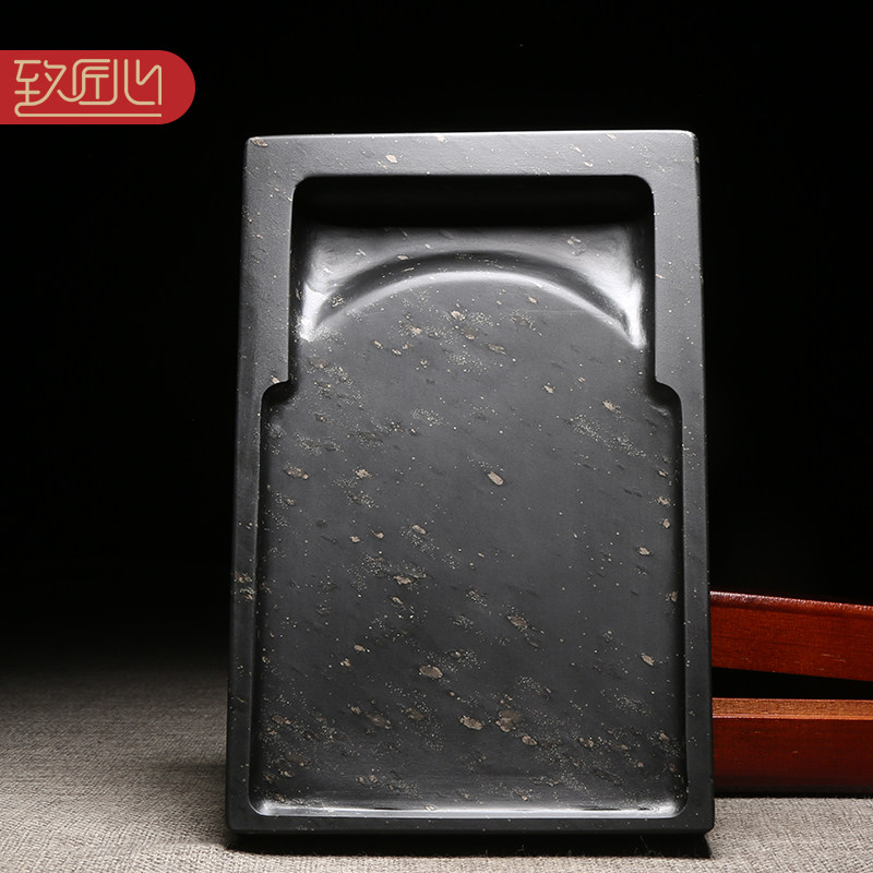 匠心非遗歙砚手工雕刻《经典素池砚》素砚歙砚原石暴雨金星砚台收藏送礼实用高档素池砚长方形配木盒