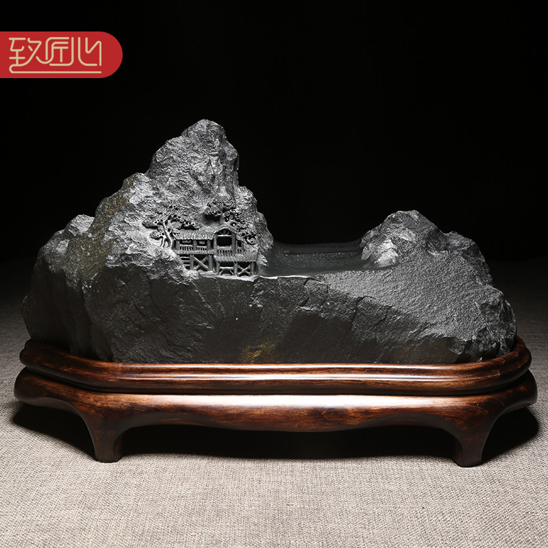 名师名砚/匠心非遗歙砚大师作品/大好河山/手工立体浮雕老坑籽料砚台文房办公室高档立体摆件送礼佳品收藏