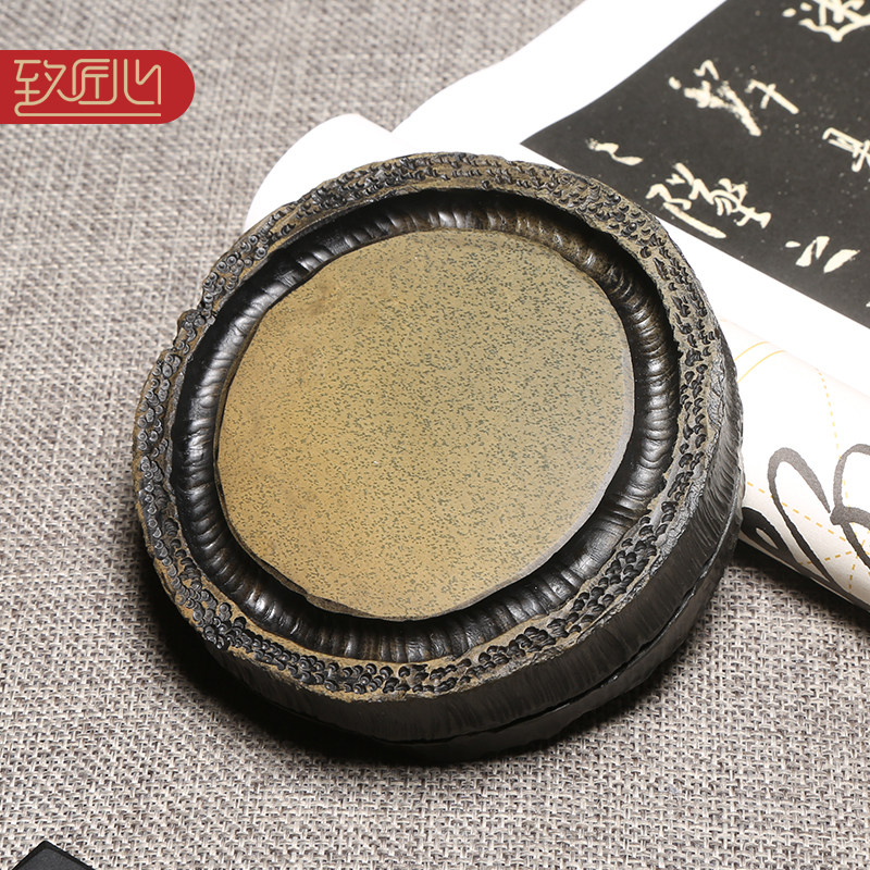 非遗传承名师作品/竹节砚/手工雕刻作品 歙砚老坑黄鱼籽料天然原石砚台收藏文房小楷笔舔杯垫送礼佳品