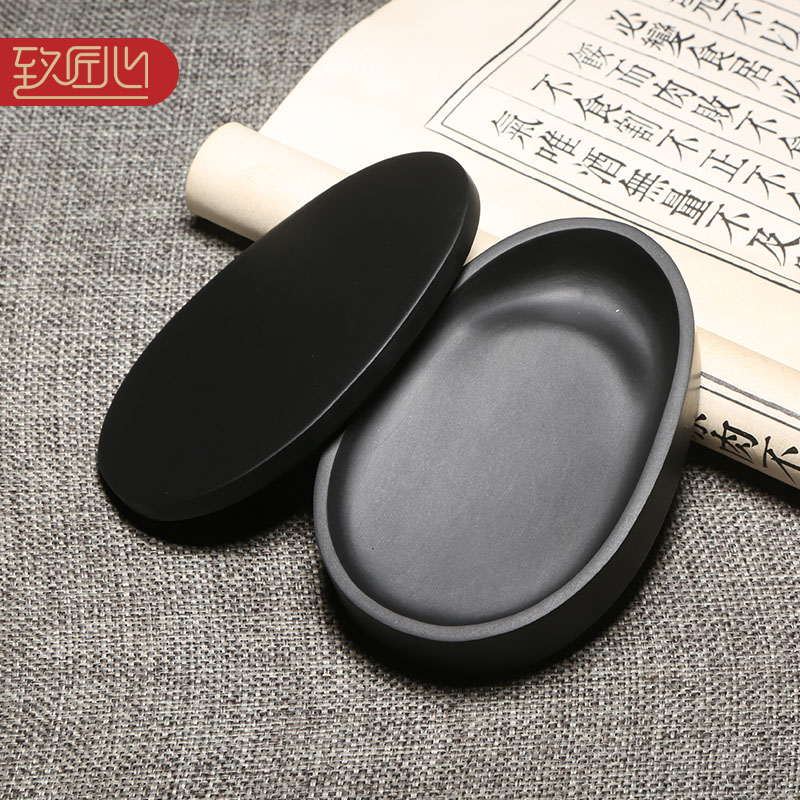 经典掌中宝砚台可选带盖徽州歙砚天然原石把玩小楷砚台外出携带写生砚文房四宝砚台送墨条磨墨研磨盛墨汁