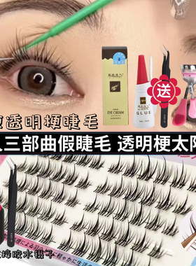 太阳花透明梗眼睫毛单簇懒人三部曲假睫毛自己嫁接睫毛套装自然