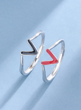 纯银字母滴胶百搭日韩风开口戒指