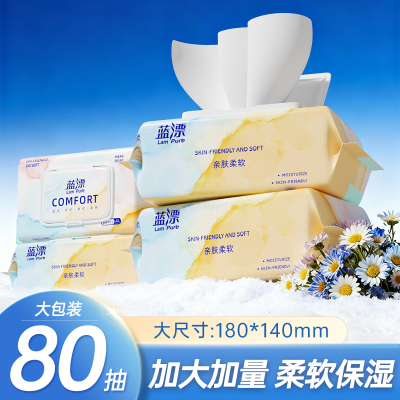 80抽湿巾纸家用实惠装加厚成人儿童擦脸擦手大包装手口可用湿纸巾