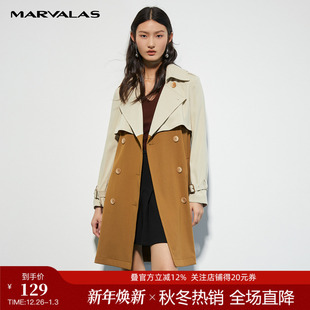 气质假两件宽松外套 设计感复古长袖 曼德诗拼接长款 风衣女2023春季