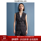 曼德诗亚麻条纹马甲2025夏季 外套 设计感无袖 新款 气质翻领背心式